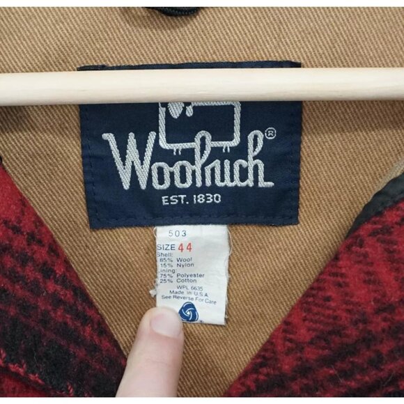 Vtg 70s Woolrich Red Black Plaid Wool Mackinaw Hunting Coat Jacket Size 44 - Picture 9 of 9